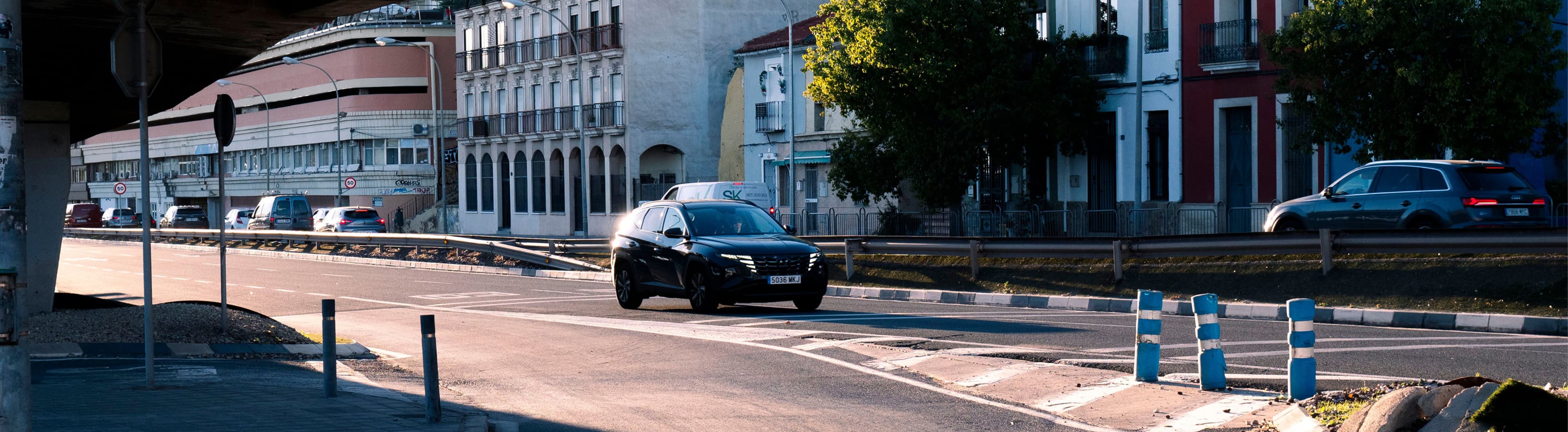 Car on a bright city street